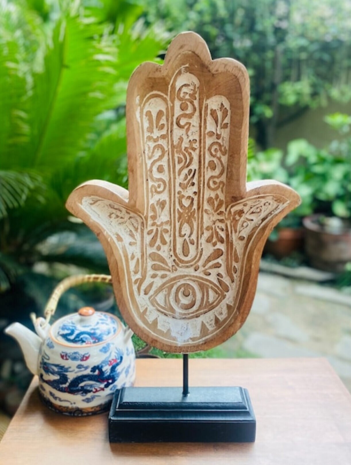 Mango wood hand-carved tabletop showpiece good luck charm figurine accent